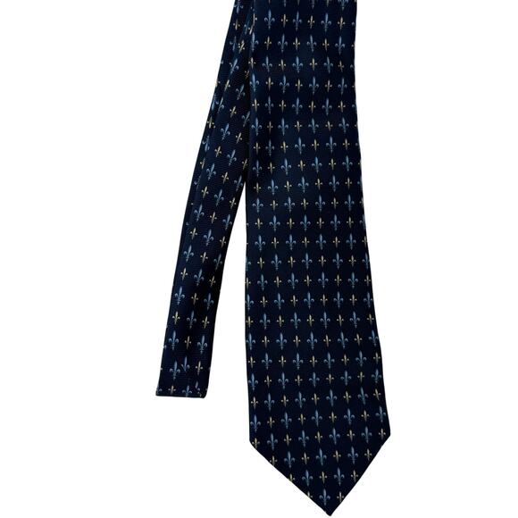 Alberto Piano Silk Tie Dark Blue Fleur-de-Lis Luxury Necktie 59.5" - Picture 5 of 5